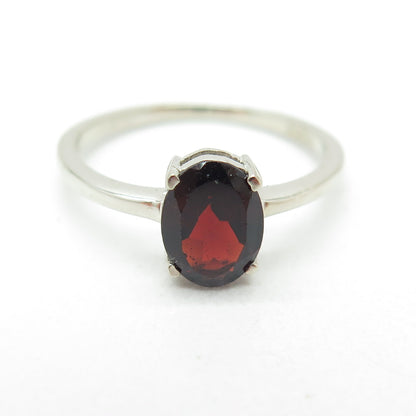 DAZZLERS 925 Sterling Silver Real Oval-Cut Red Garnet Ring Size 7