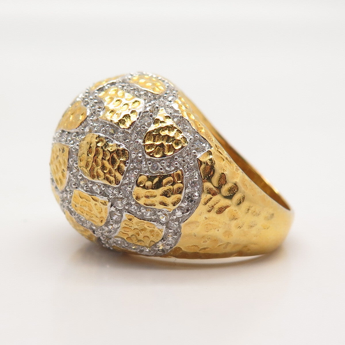 925 Sterling Silver Gold Plated Pave C Z Domed Ring Size 8.25