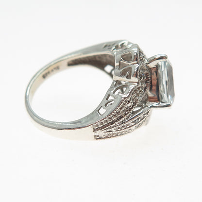 SLV SADYE L VASSIL 925 Sterling Silver Real Diamond & Aquamarine Ring Size 5