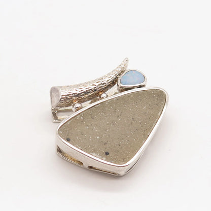 925 Sterling Silver Vintage Whitney Kelly Real Druzy Opal Gem Modernist Pendant