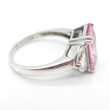 925 Sterling Silver Radiant-Cut Pink & White C Z Ring Size 7.75