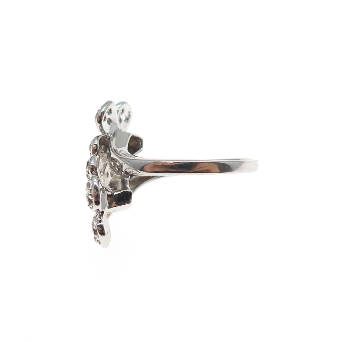 SAI 925 Sterling Silver Round-Cut C Z Flower Bypass Ring Size 7