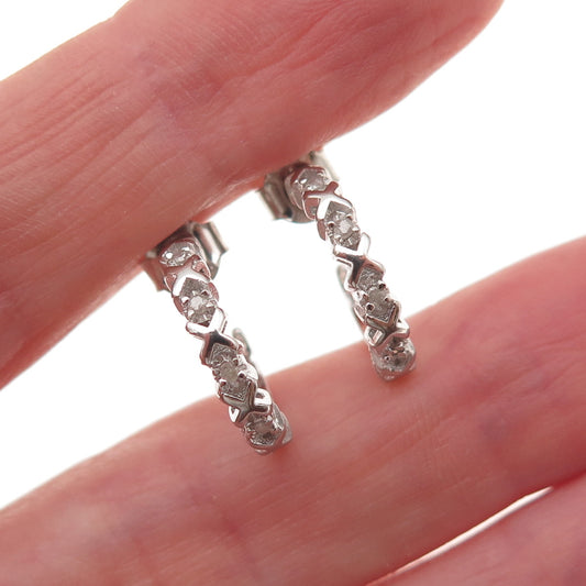 Charles Winston 925 Sterling Silver Real Round-Cut Diamond XO Hoop Earrings