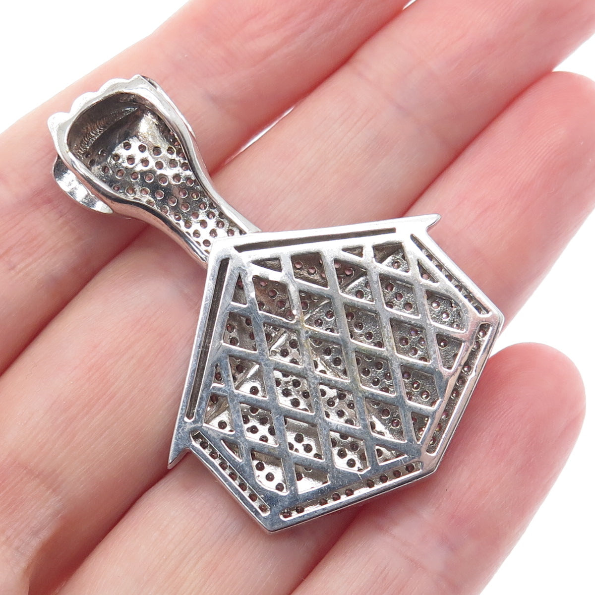 925 Sterling Silver Round-Cut C Z Power House Charm Pendant