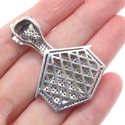 925 Sterling Silver Round-Cut C Z Power House Charm Pendant