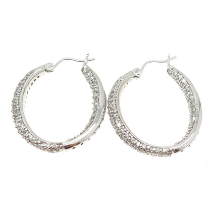 925 Sterling Silver Round-Cut C Z In & Out Oval Hoop Earrings