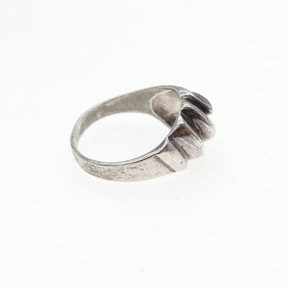 925 Sterling Silver Vintage Modernist Ribbed Oxidized Ring Size 7