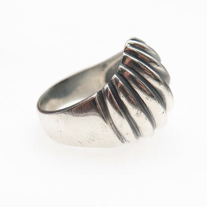 925 Sterling Silver Vintage Modernist Ribbed Oxidized Ring Size 7