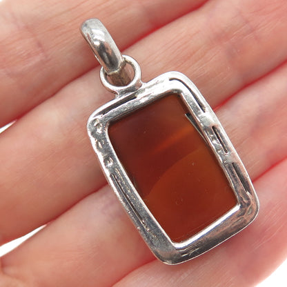 925 Sterling Silver Vintage Real Cabochon Agate Oxidized Charm Pendant