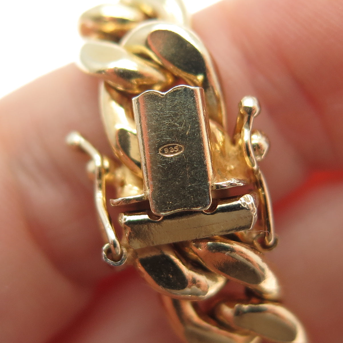 925 Sterling Silver Gold Plated Curb Link Bracelet 8.75"