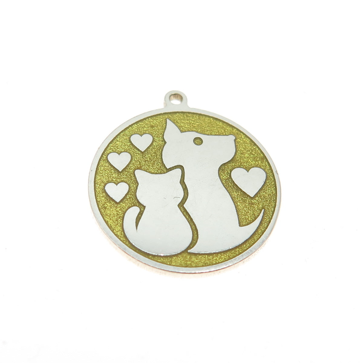 Tokemoti 925 Sterling Silver Yellow Enamel Cat Dog Round Tag Minimalist Pendant