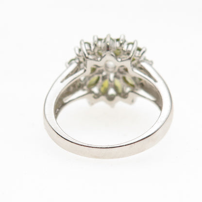 925 Sterling Silver Marquise & Round-Cut Green White C Z Ring Size 8