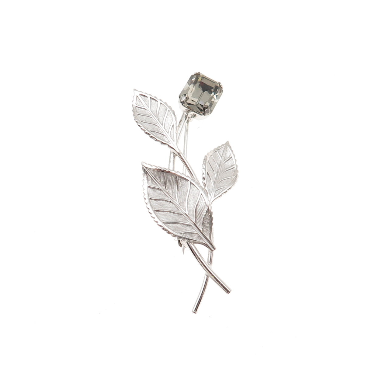 Van Dell 925 Sterling Silver Vintage Rhinestone Floral Pin Brooch