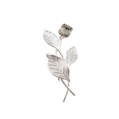 Van Dell 925 Sterling Silver Vintage Rhinestone Floral Pin Brooch