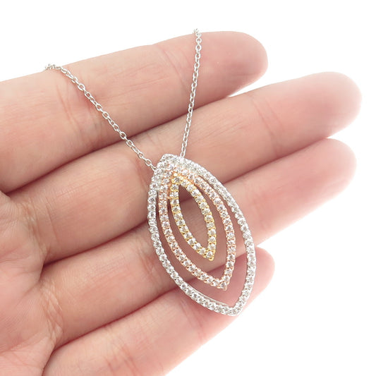 925 Sterling Silver 3-Tone Round-Cut C Z Cable Chain Necklace 18"