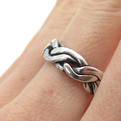 925 Sterling Silver Vintage Mexico Braided Oxidized Band Ring Size 8.25