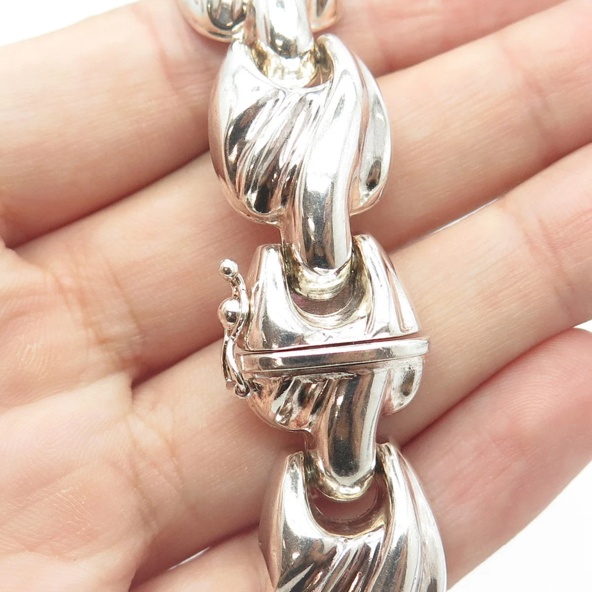925 Sterling Silver Vintage Italy Puffy Modernist Link Bracelet 7.5"