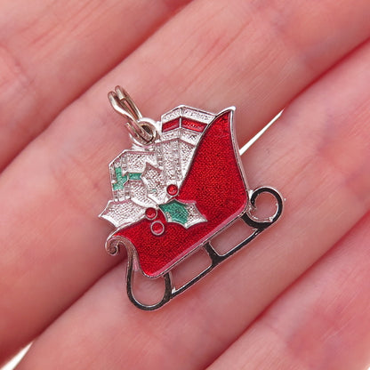 Spencer 925 Sterling Silver Vintage Enamel Santa's Sleigh Charm Pendant