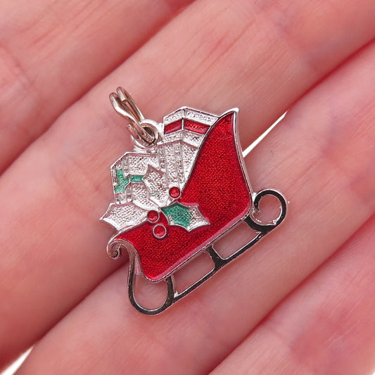 Spencer 925 Sterling Silver Vintage Enamel Santa's Sleigh Charm Pendant