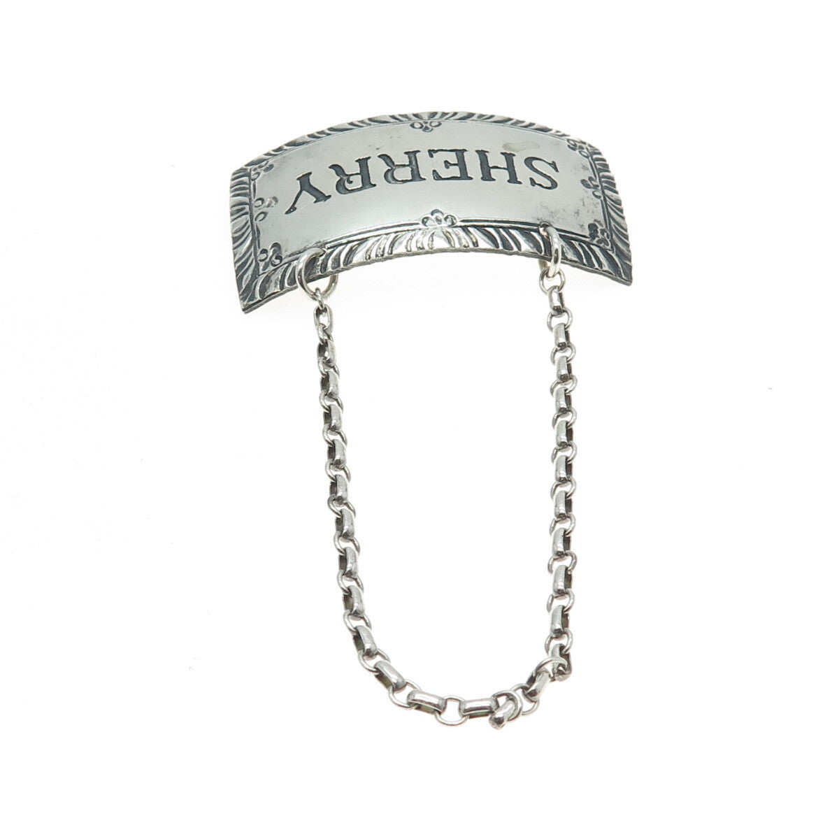 STIEFF WILLIAMSBURG 925 Sterling Silver Antique Art Deco "Sherry" Bottle Tag