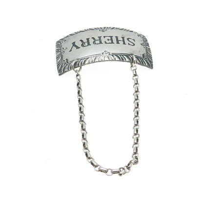 STIEFF WILLIAMSBURG 925 Sterling Silver Antique Art Deco "Sherry" Bottle Tag