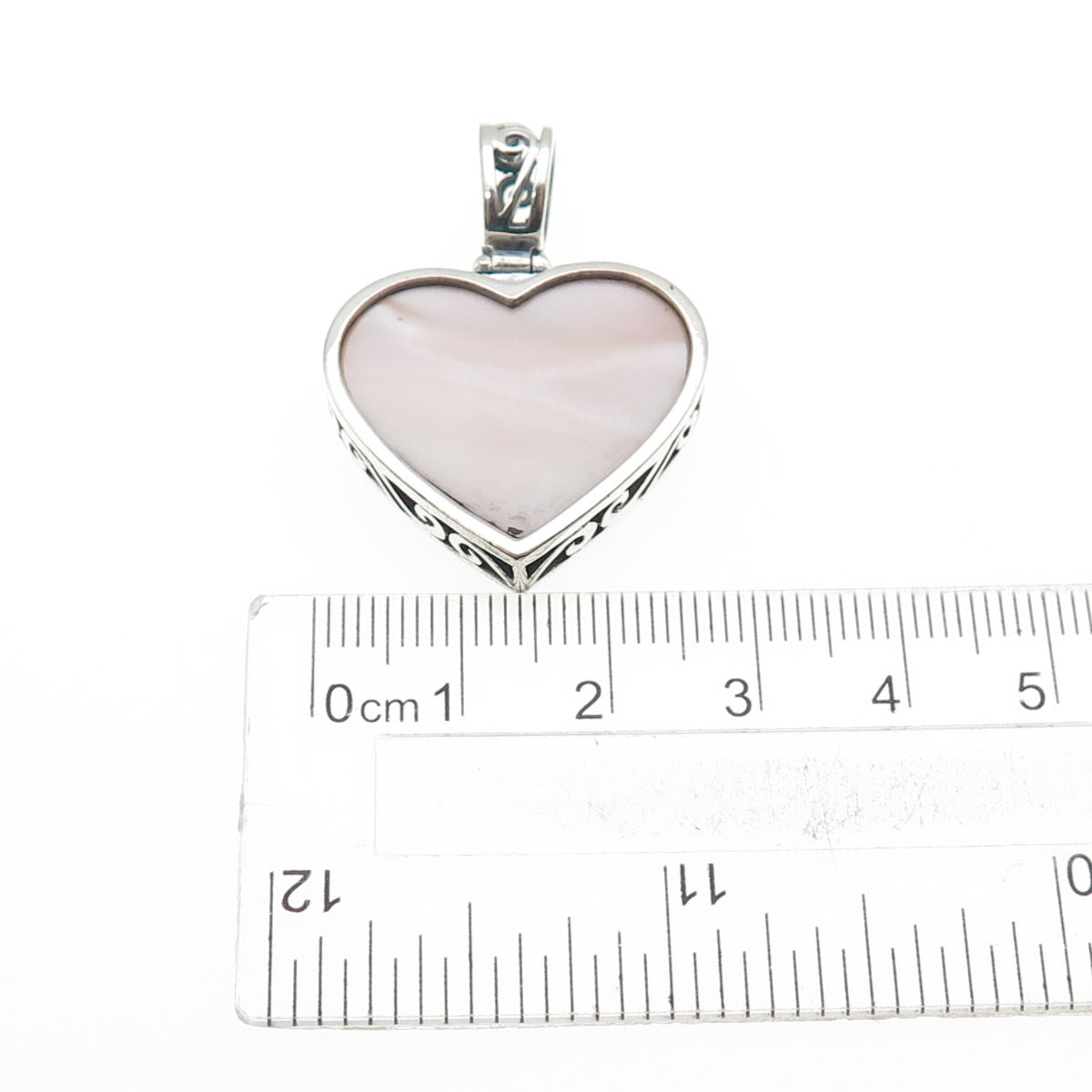 BOMA 925 Sterling Silver Vintage Real MOP Ornate Heart Charm Pendant