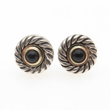 David Yurman 925 Sterling 14K Gold Vintage Real Black Onyx Cookie Stud Earrings