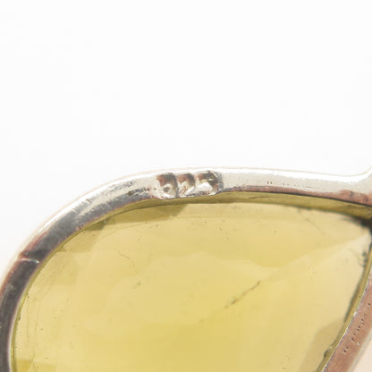 925 Sterling Silver Vintage Real Pear-Cut Lime Citrine Ornate Teardrop Pendant