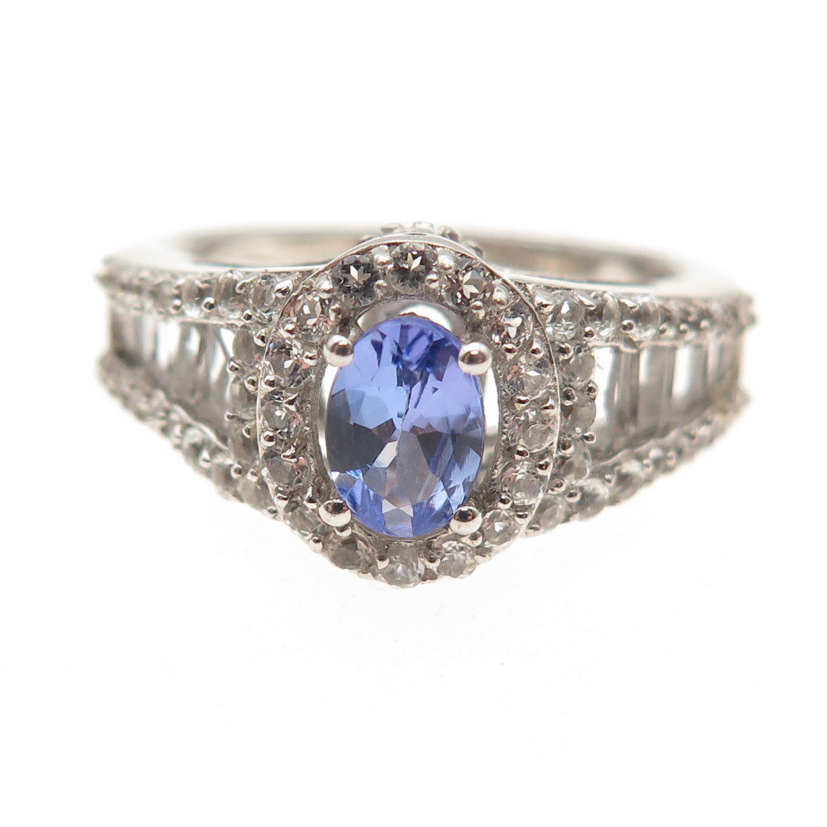 Chuck Clemency 925 Sterling Silver Real Tanzanite & White Topaz Ring Size 8.25