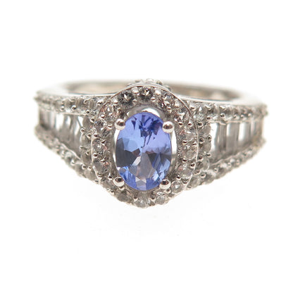 Chuck Clemency 925 Sterling Silver Real Tanzanite & White Topaz Ring Size 8.25