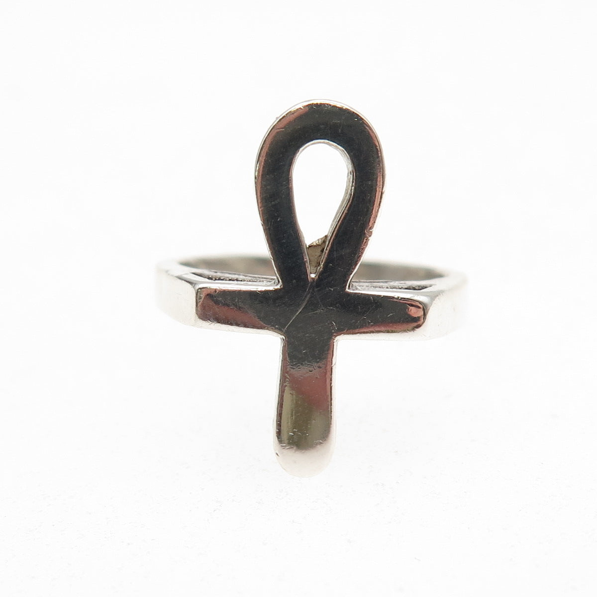 925 Sterling Silver Vintage Egyptian Ankh Ring Size 4.25