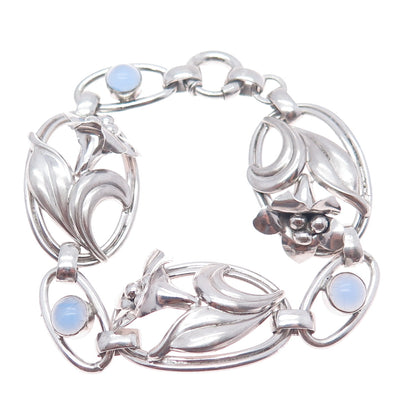 CARL ART 925 Sterling Silver Antique Art Deco Opalite Flower Bracelet 7"