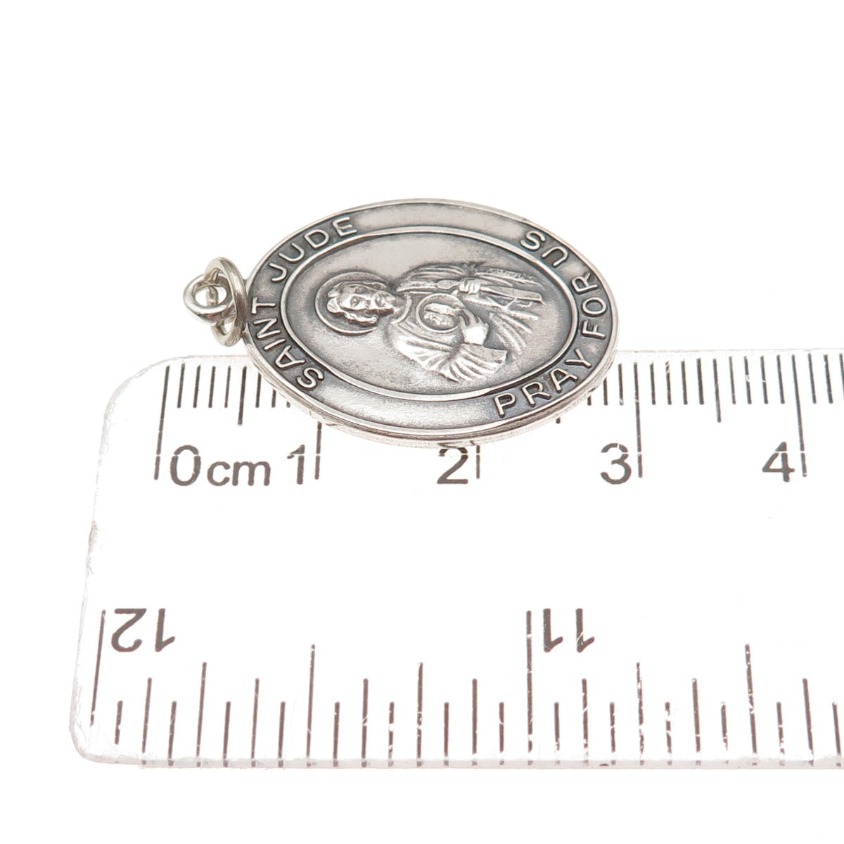 925 Sterling Silver Antique Art Deco Saint Jude Religious Oxidized Charm Pendant
