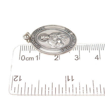 925 Sterling Silver Antique Art Deco Saint Jude Religious Oxidized Charm Pendant