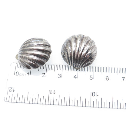 925 Sterling Silver Vintage Modernist Seashell Oxidized Clip On Earrings