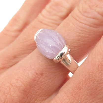 CNA Pranda 925 Sterling Silver Vintage Real Lavender Jade Modernist Ring Size 8