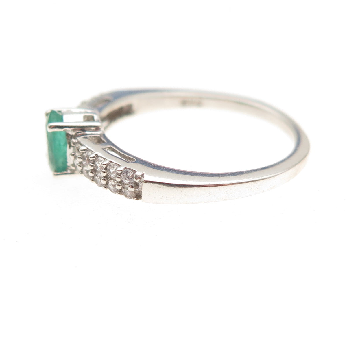 Chuck Clemency 925 Sterling Silver Real Emerald & White Topaz Ring Size 7