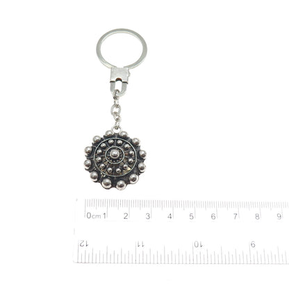 925 Sterling Silver Vintage Plaza Mayor Madrid Oxidized Key Fob Chain Ring
