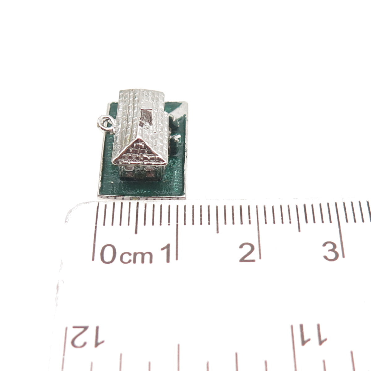 925 Sterling Silver Vintage Enamel House 3D Mini Charm Pendant