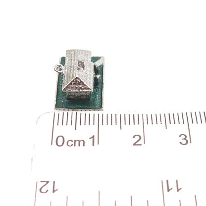 925 Sterling Silver Vintage Enamel House 3D Mini Charm Pendant