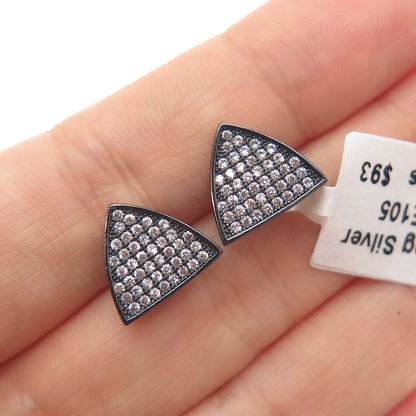 925 Sterling Silver Black Rhodium Round-Cut C Z Triangle Stud Earrings