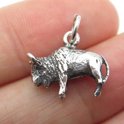 925 Sterling Silver Vintage Buffalo Oxidized Minimalist Charm Pendant