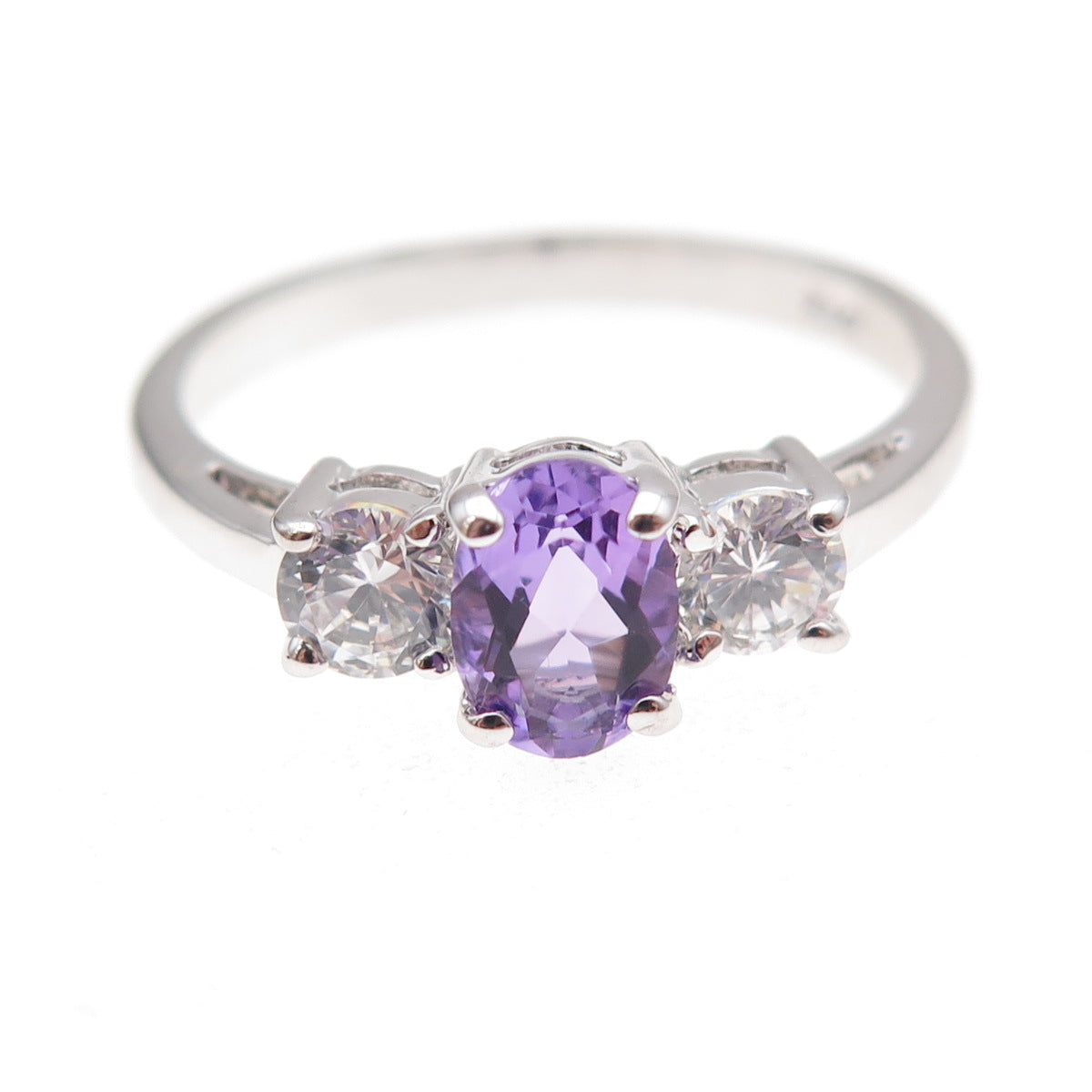 925 Sterling Silver Oval-Cut Purple & Round-Cut White C Z Ring Size 10