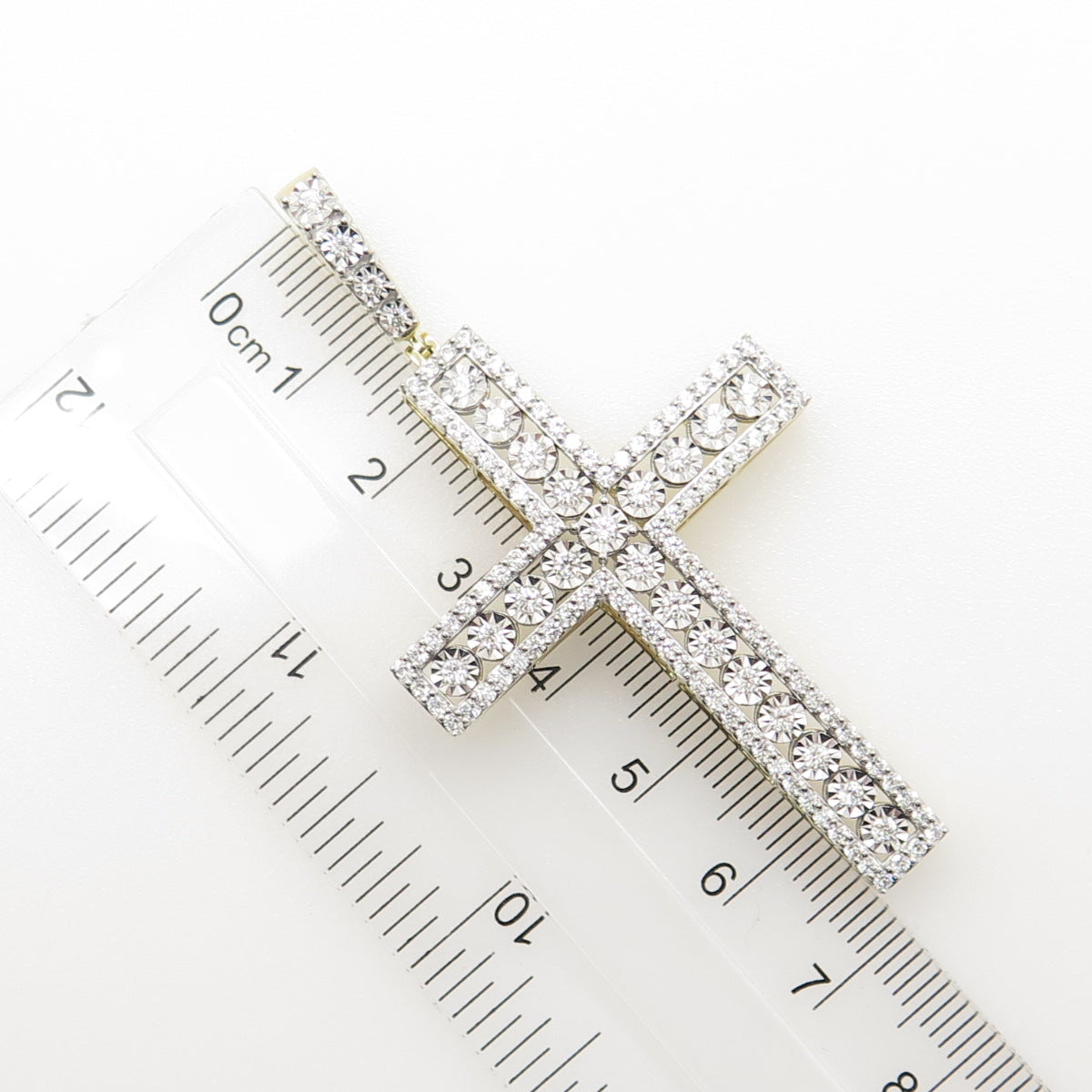 925 Sterling Silver 2-Tone Pave C Z Cross Pendant