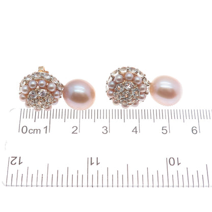 MIMI 925 Sterling Silver & 18K Gold Push Backs Italy Real Pearl & Topaz Earrings