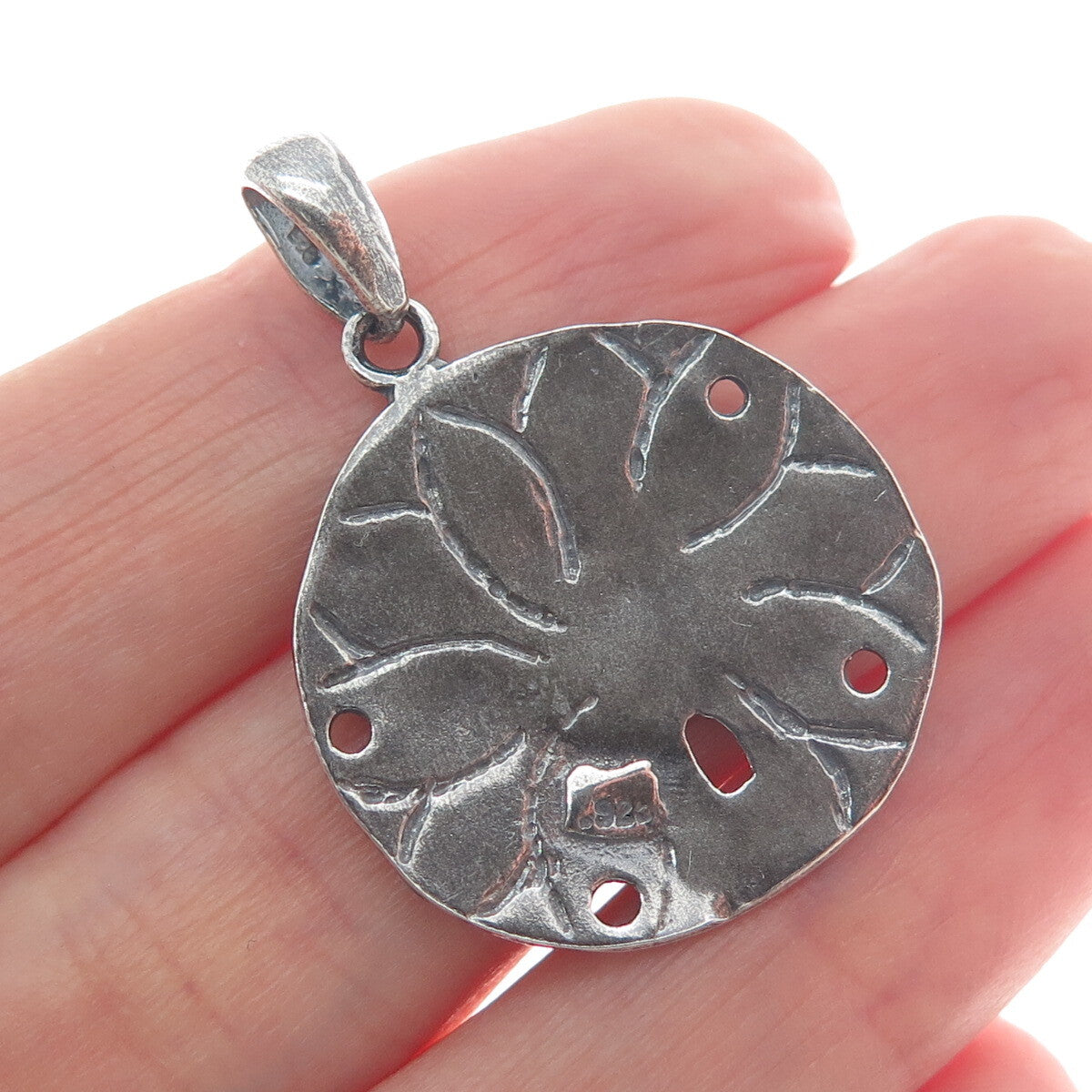 925 Sterling Silver Vintage Sand Dollar Oxidized Round Pendant