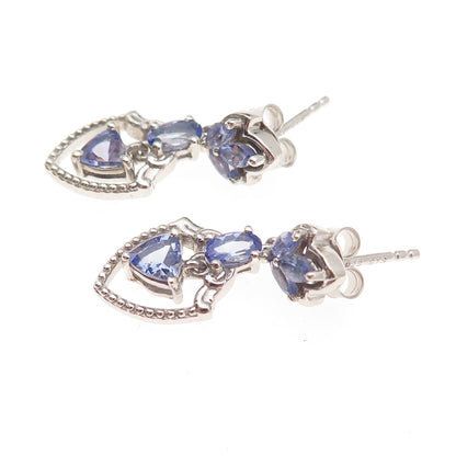Chuck Clemency 925 Sterling Silver Real Multi-Cut Tanzanite Dangle Earrings