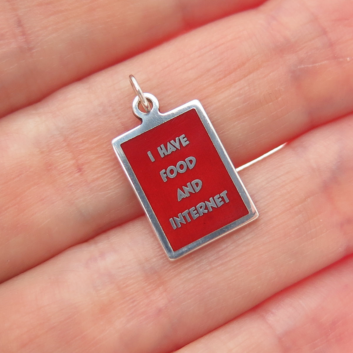 925 Sterling Silver Red Enamel I Have Food & Internet Minimalist Charm Pendant