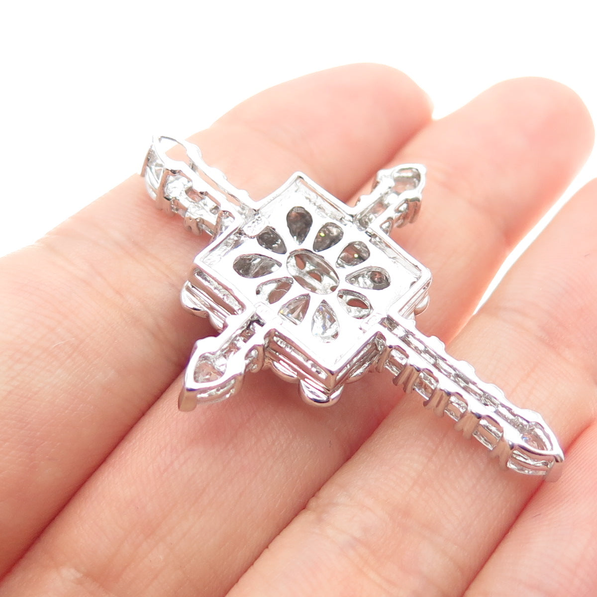 925 Sterling Silver Multi-Cut C Z Sparkle Cross Slide Charm Pendant