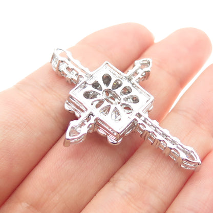 925 Sterling Silver Multi-Cut C Z Sparkle Cross Slide Charm Pendant